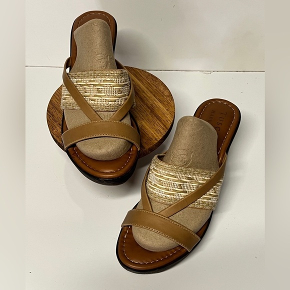 🛍️TUSCANY by EASY STREET woven camel‎ platform slides size 9. - Picture 2 of 8